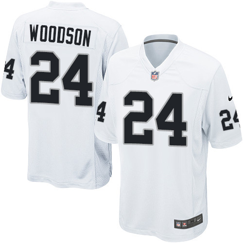 Men's Game Charles Woodson Nike Jersey White Road - #24 NFL Oakland Raiders